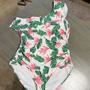 Hilor Tropical One Shoulder One Piece Swimsuit Size 14